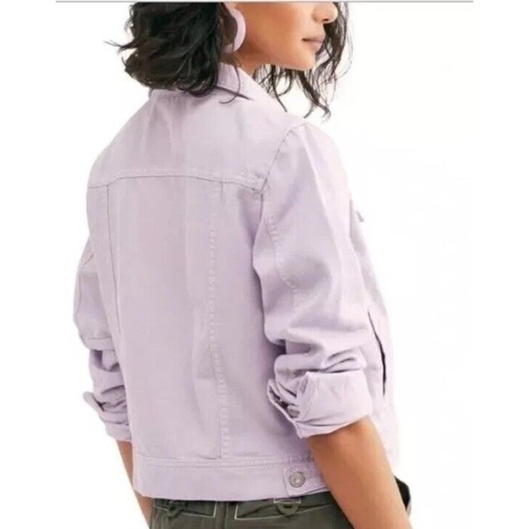 Free‎ People Rumors Denim Jacket Pastel Purple Long Sleeve Button Front Size XS - Picture 2 of 6